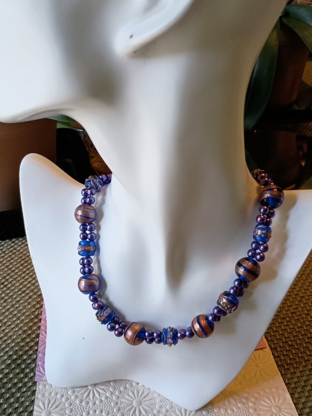 Artisan Necklace Handblown Glass Art Beads Faux Glass Pearls